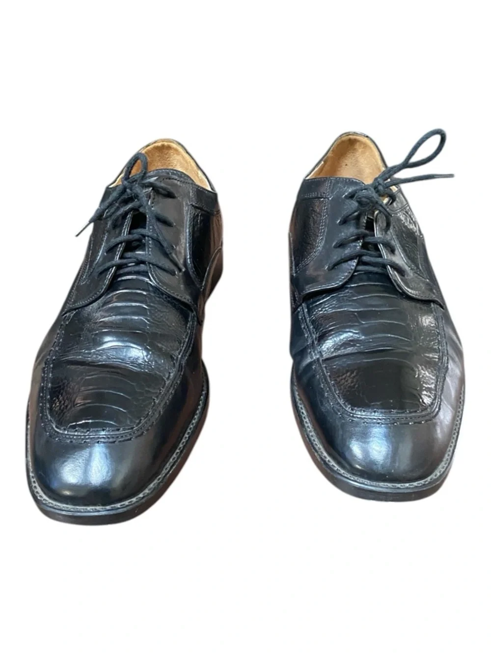 Adolfo Black Textured Leather Lace-Up Oxfords Size 14W
